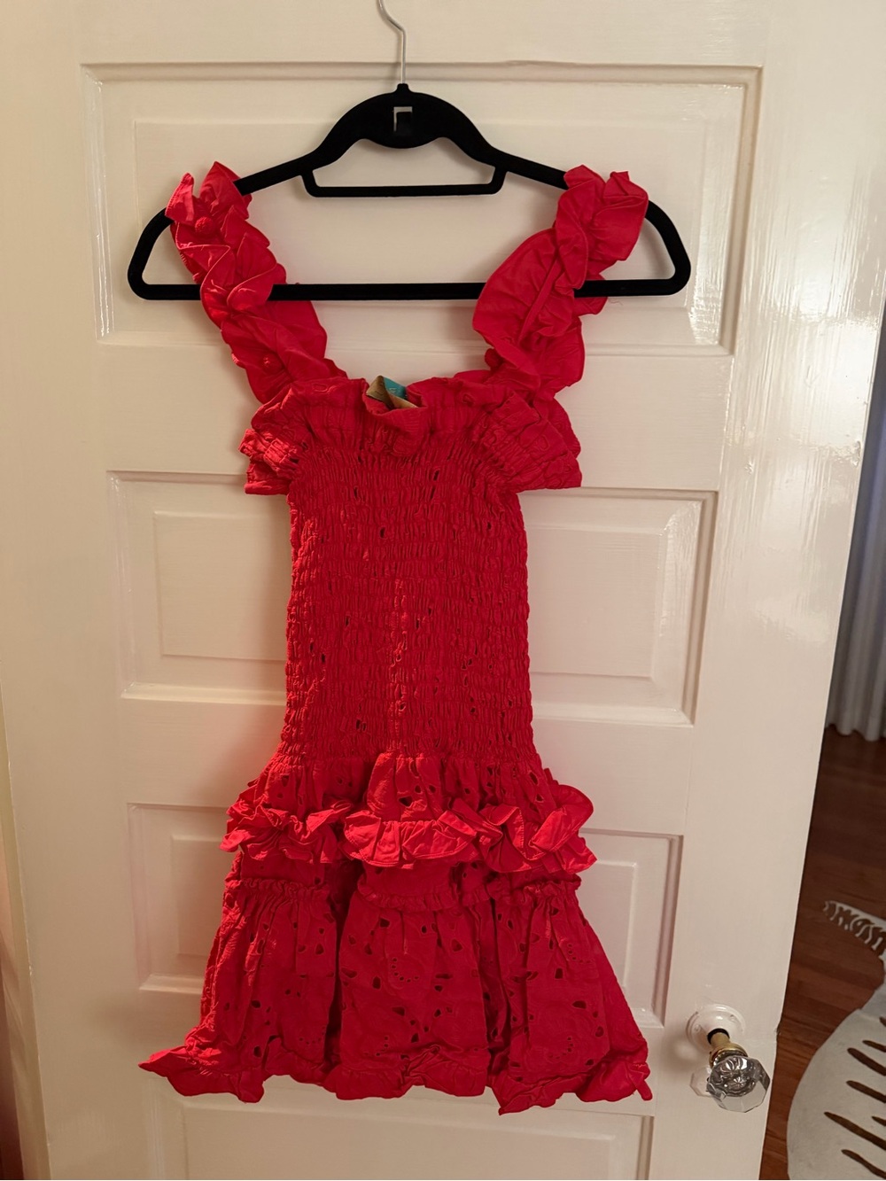 Waimari Red Ruffle Eyelet Mini Dress - Picture 2 of 6